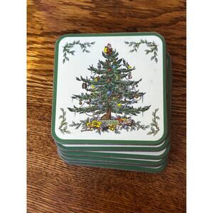 Spode Coasters Set of 6 Cork Back Christmas Tree Holidays Festive Traditional